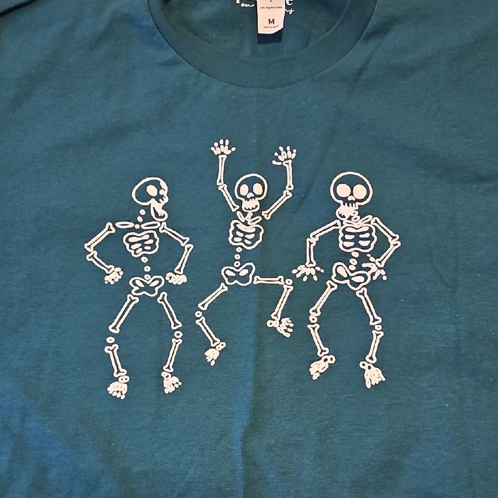 Teal Skeleton Dance Graphic T-Shirt - Picture 2 of 3